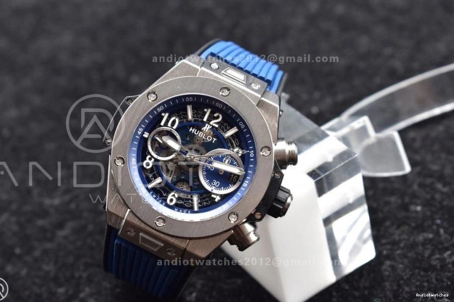 Edition Skeleton Dial ZF 1:1 424 A Rubber Titanium Hublot on Blue Best FlexibleFit Big Unico Blue Strap Bang 0330